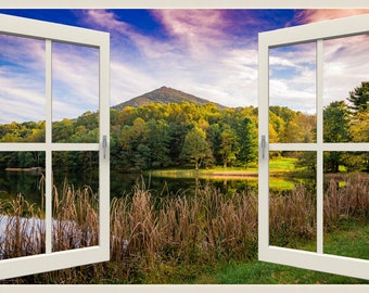 Mountain Lake Window View Wall Mural, Peaks of Otter, Virginia