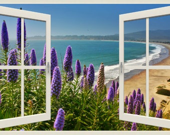 Wall mural window, self adhesive, window view-4 sizes available-Stinson Beach-perfect gift