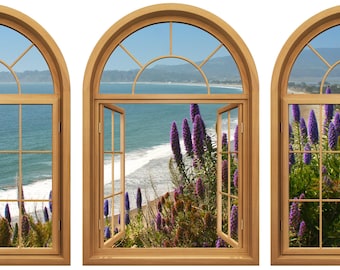 Stinson Beach View Decal, Faux Window Wall Art, 3-Piece Set
