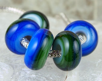 Deep Blue Green Horizons- glass big hole lampwork bead
