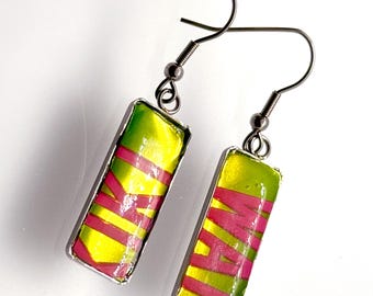 Upcycled Bath and Body Works label jewelry - Waikiki Beach Label Earrings