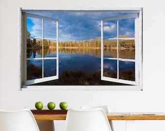 Wall mural window, self adhesive-Colorado open window view-3 sizes available-Sprague Lake-office decor