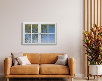 Canvas Wrap - Window Frame View With Tree Branch And Sky