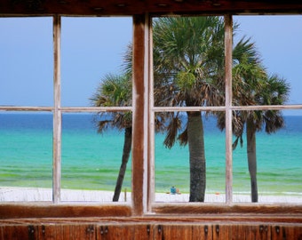 Wall mural window, self adhesive, gulf window view-3 sizes available-EMERALD COAST- Florida-perfect gift