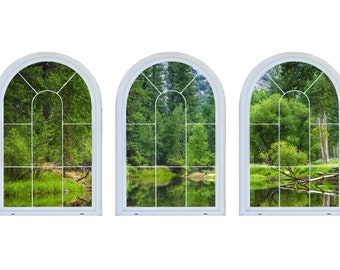 Yosemite View Window Decal, Merced River Reflection, 3-Piece Set