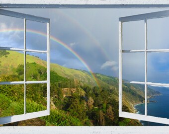 Wall mural window, self adhesive-California's Big Sur Coast Rainbow-3 sizes available-office decor