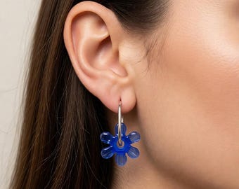 Lampwork Glass Earrings- Periwinkle Blue Boho Daisies- glass jewelry by Anna Miller