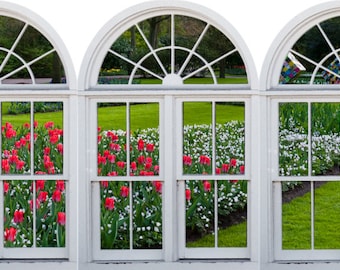Faux Window Frame Wall Decal, Dutch Garden View, 3-Piece Set