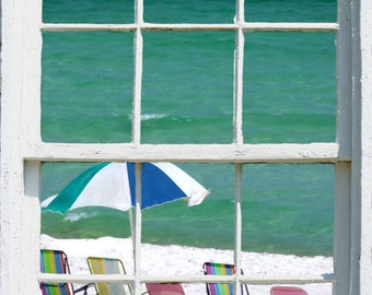 Wall mural window, self adhesive, vertical window view-large 24x36-Navarre beach-perfect gift