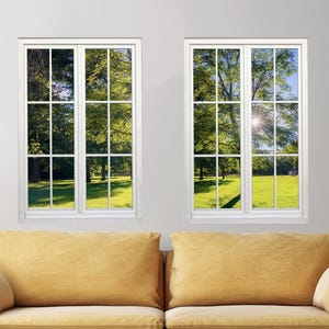 Faux Window Wall Mural, Sunlit Trees Meadow View, Set of 2