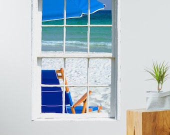 Wall mural window, self adhesive, vertical window view-large 24x36-Destin beach-perfect gift