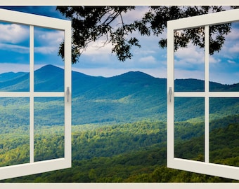 Skyline Drive View Wall Mural, Faux Window Decal, Shenandoah National Park