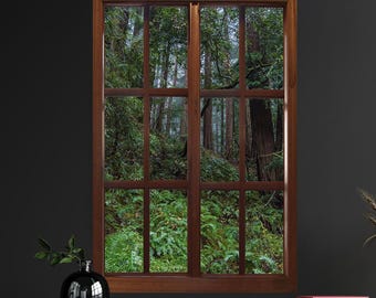 Wall mural window, self adhesive, forest window view-vertical-California Redwoods- Muir Woods