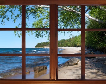 Wall mural window, self adhesive,  Pictured Rocks National Lakeshore, Michigan--perfect gift