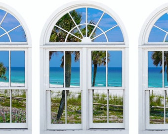 Faux window frame, photo wall decals Destin, Florida- window view-large 3 piece set-perfect gift