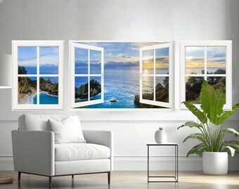 Big Sur Sunset Wall Mural, Faux Window View, Self Adhesive Decal