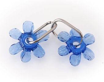 Lampwork Glass Earrings- Periwinkle Blue Boho Daisies- glass jewelry by Anna Miller