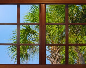 Wall mural window, self adhesive, window view-3 sizes available-Palm Fronds-perfect gift