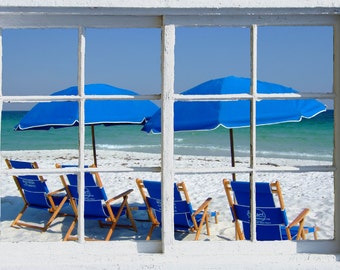 Wall mural window, self adhesive, window view-3 sizes available-Destin beach-perfect gift