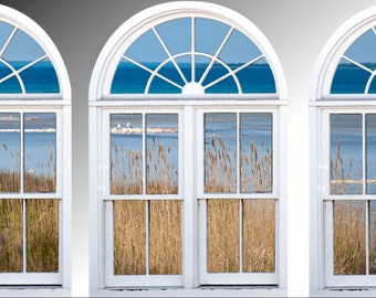 Lake Huron View Faux Window Frame Wall Decal, Large 3-Piece Set