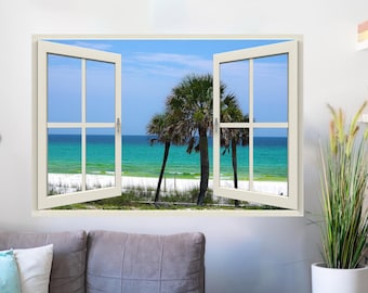 Wall mural window, self adhesive, window view-4 sizes available-Destin beach-perfect gift