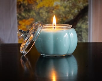 Stroll in the Woods –  1 Wick Glass Pumpkin Candle – 5 oz wax fill , Coconut Soy Wax