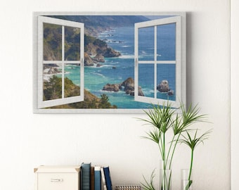 Canvas Wrap - Window Frame View With Big Sur Coastal Cliffs