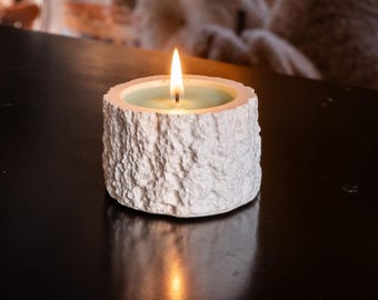 Stroll in the Woods –  1 Wick Cement Tree Stump Candle – 4 oz wax fill , Coconut Soy Wax