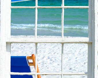 Wall mural window, self adhesive, vertical window view-large 24x36-Destin beach-perfect gift