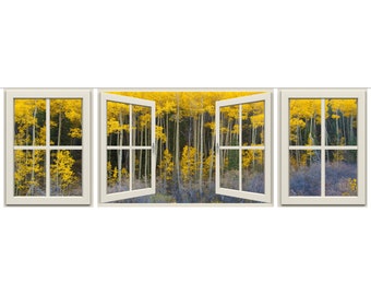 Aspen Cotonwood Pass Wall Mural, Faux Window View, Self Adhesive 3-Panel Set