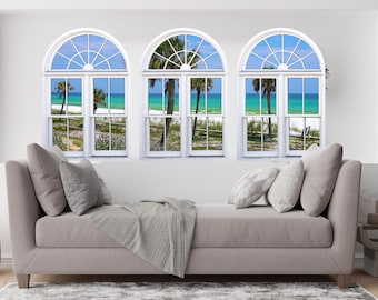 Faux window frame, photo wall decals Destin, Florida- window view-large 3 piece set-perfect gift