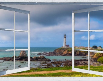 Dollhouse Window Decal, Big Sur Lighthouse View (4.5x3 inches)