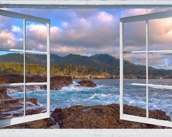 Wall mural window, self adhesive, California open window view-4 sizes available-Point Lobos-perfect gift
