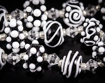 Simple Elegance 2- Black and White Lampwork Glass Beads