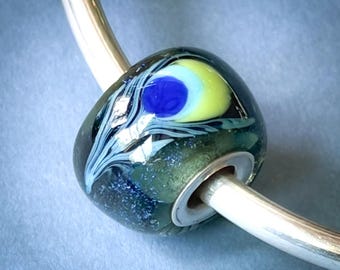 Lampwork Glass Big Hole Bead- Anna Miller Lampwork- Peacock
