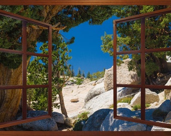 Wall mural window, self adhesive, Yosemite High Country- window view-3 sizes available-perfect gift