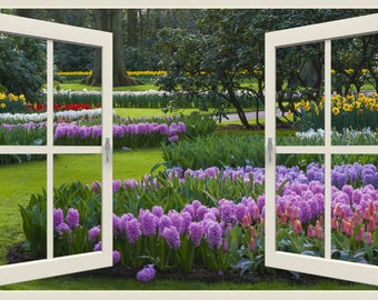 Hyacinth Garden Window Wall Mural, Peel and Stick Decal