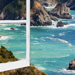 Wall mural window, self adhesive -California open window view-4 sizes available-Big Sur-office decor image 3