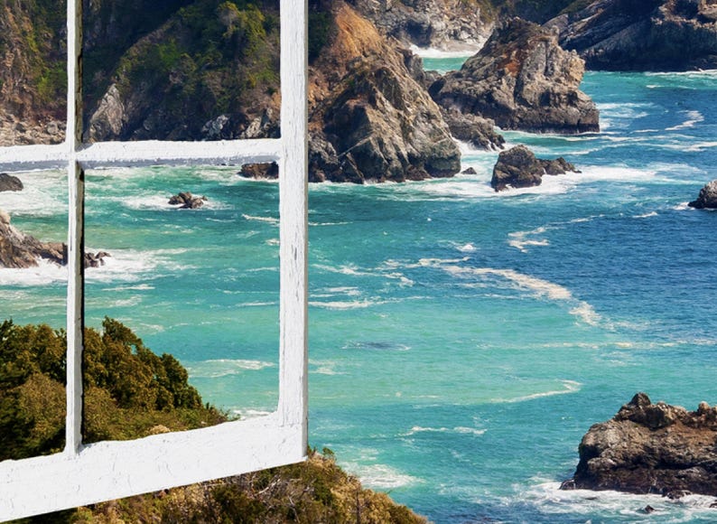 Wall mural window, self adhesive -California open window view-4 sizes available-Big Sur-office decor image 3