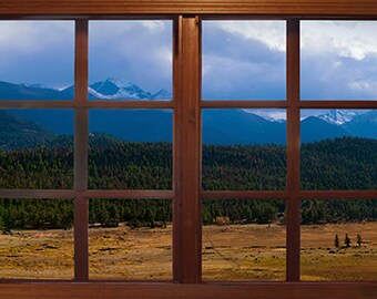 Wall mural window, self adhesive, Colorado window view-3 sizes available-Longs Peak-perfect gift