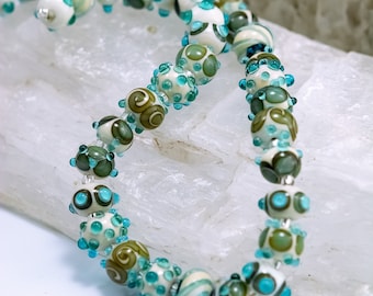 Aqua and Sand- Lampwork Glass Bead Set