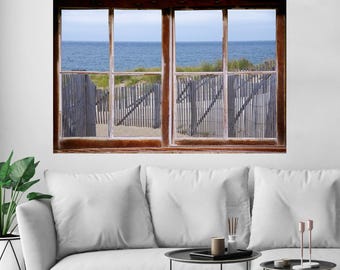 Wall mural window, self adhesive, Cape Cod Dune- window view-3 sizes available-perfect gift