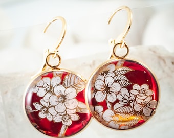 Upcycled Bath and Body Works label jewelry - Japanese Cherry Blossom Label Earrings