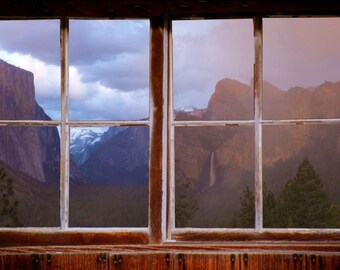Wall mural window, self adhesive, Dusk in Yosemite Valley- window view-2 sizes available-perfect gift