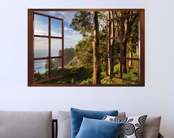 Big Sur Wall Mural, McWay Falls View, Faux Window Decal