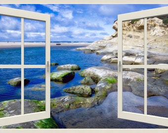 Wall mural window, self adhesive, window view-4 sizes available-Californa Beach-perfect gift