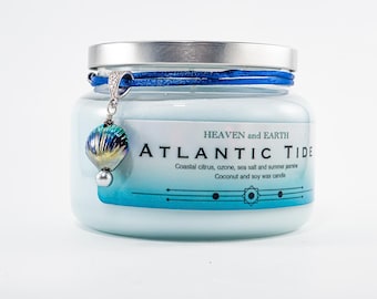 Atlantic Tide Candle: Coconut Soy Wax, Hand Blown Glass Pendant