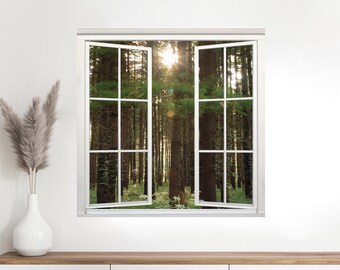 Indiana Pine Forest View Wall Mural, Faux Window Decal