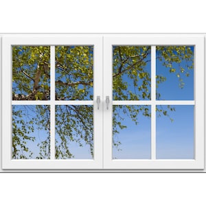 Wall mural window, self adhesive, tree branch and blue sky--perfect gift