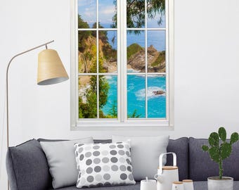 Wall mural window, self adhesive, ocean window view-vertical-McWay waterfall